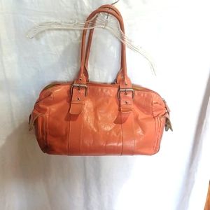 HYPE ORANGE LEATHER DOCTORS SATCHEL BAG WITH GREEN CLOTH LINING